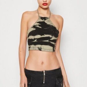 The Ragged Priest Burnout Halterneck Top Black/Lime‎